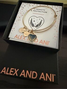 Alex and Ani Strength&Prot Guardian of the Heart Gold DkBlue Wing Heart bangle
